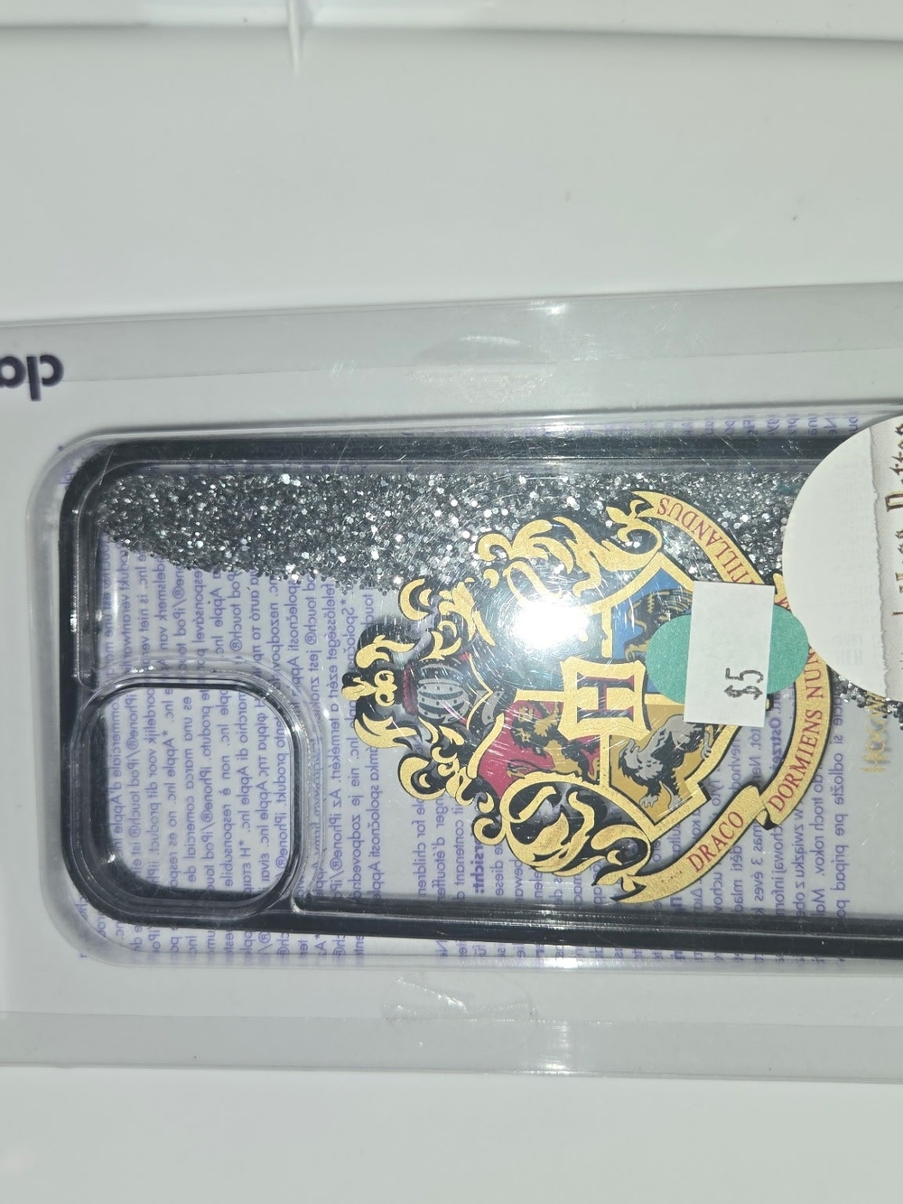 Clear Glitter Hogwarts Crest Phone Case - Black Trim Iphone 13/14/15